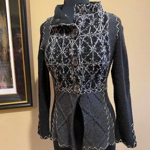 CURIO Sweater Jacket - Black & White - SZ PS - Petite Small